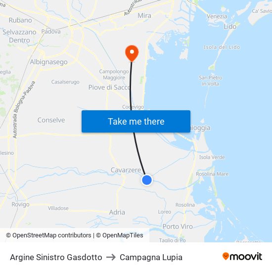 Argine Sinistro Gasdotto to Campagna Lupia map