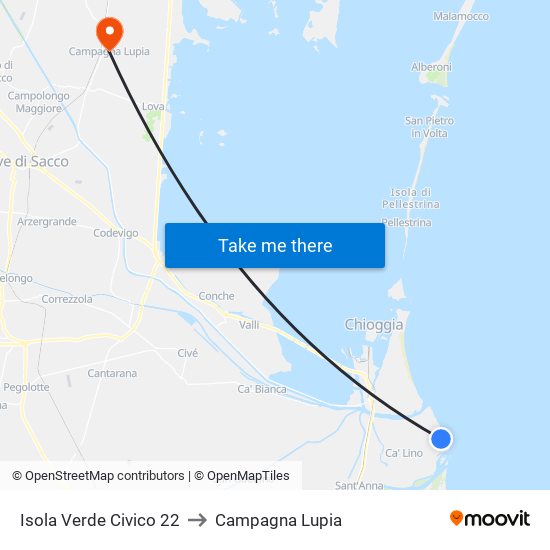 Isola Verde Civico 22 to Campagna Lupia map