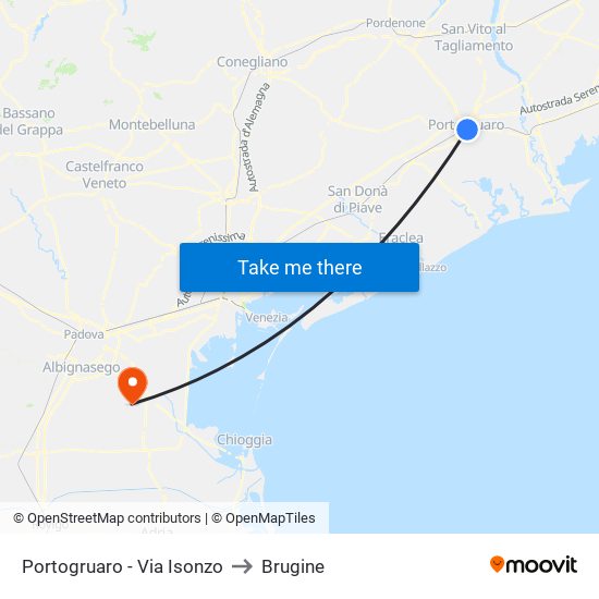 Portogruaro - Via Isonzo to Brugine map