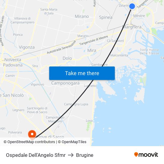 Ospedale Dell'Angelo Sfmr to Brugine map