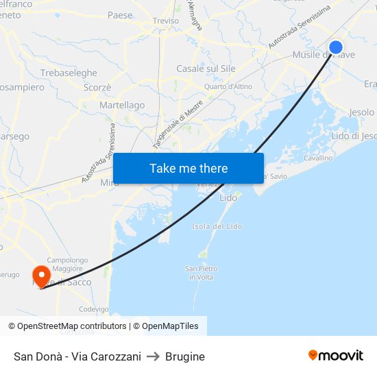 San Donà - Via Carozzani to Brugine map