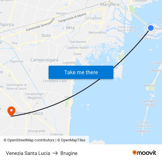Venezia Santa Lucia to Brugine map