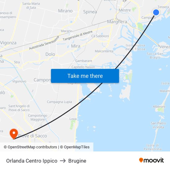 Orlanda Centro Ippico to Brugine map