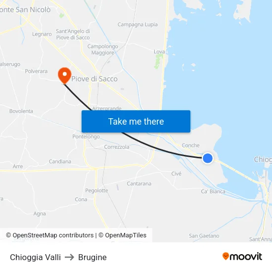 Chioggia Valli to Brugine map