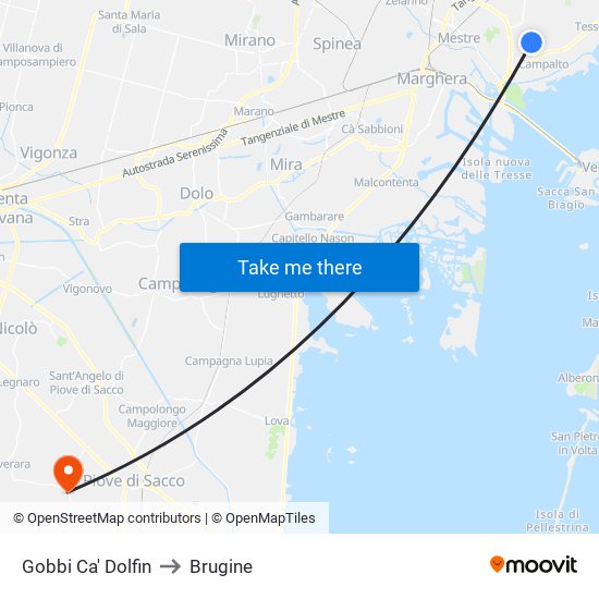 Gobbi Ca' Dolfin to Brugine map