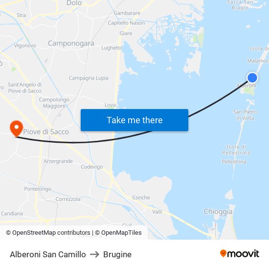 Alberoni San Camillo to Brugine map