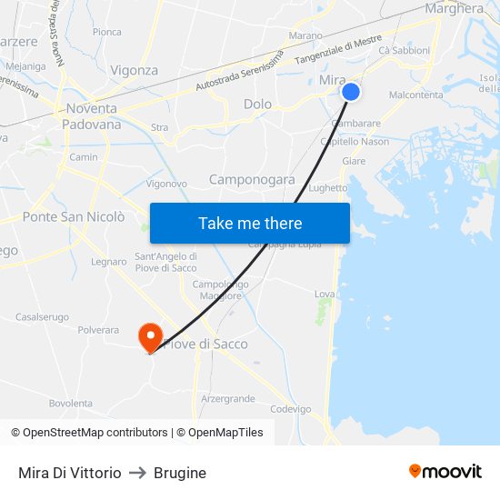Mira Di Vittorio to Brugine map