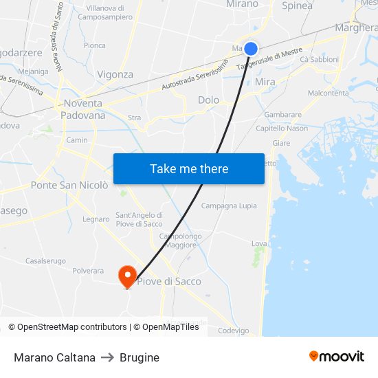 Marano Caltana to Brugine map