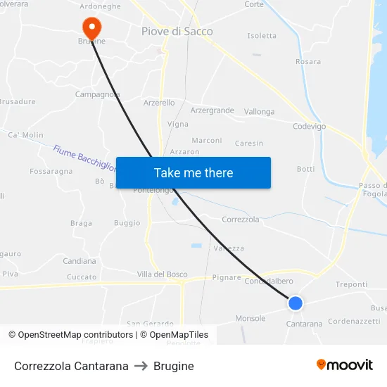 Correzzola Cantarana to Brugine map