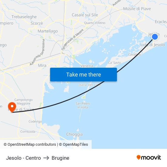 Jesolo - Centro to Brugine map