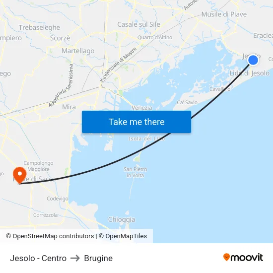 Jesolo - Center to Brugine map