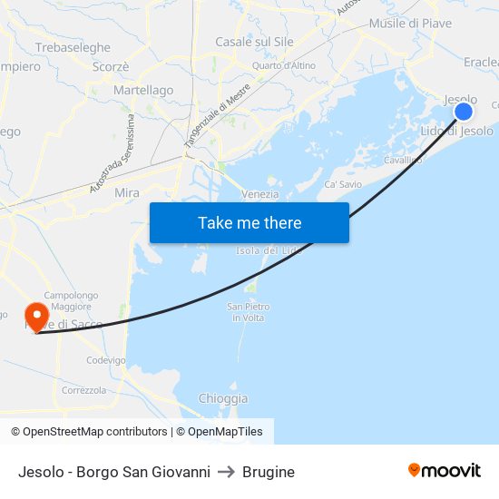 Jesolo - Borgo San Giovanni to Brugine map