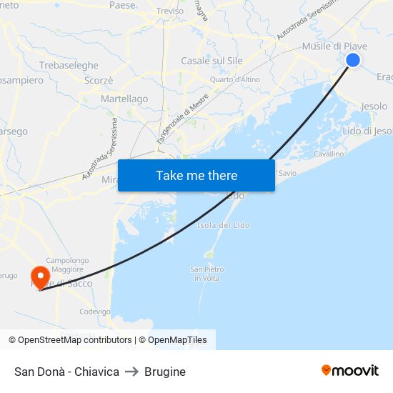 San Donà - Chiavica to Brugine map