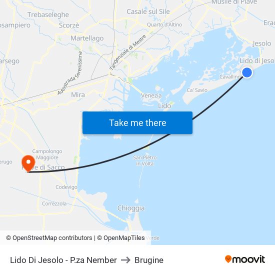 Lido Di Jesolo - P.za Nember to Brugine map