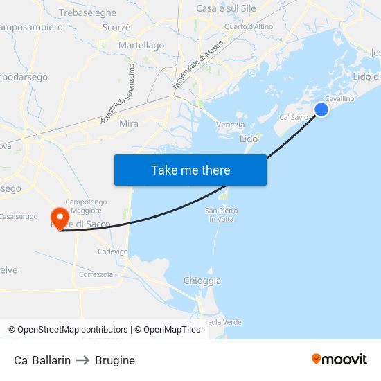 Ca' Ballarin to Brugine map
