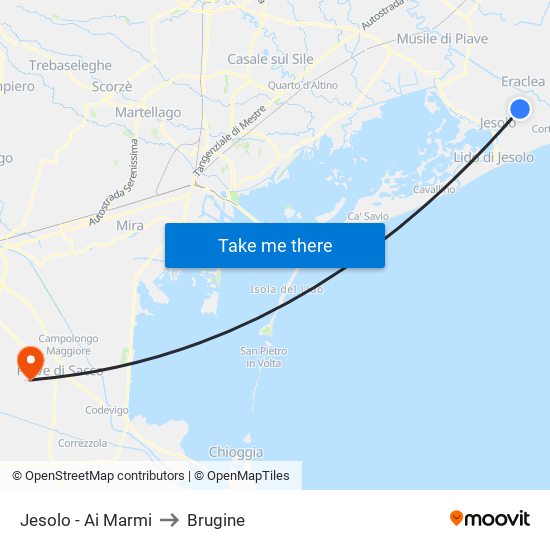 Jesolo - Ai Marmi to Brugine map