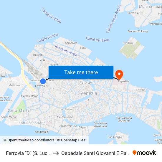 Ferrovia "D" (S. Lucia) to Ospedale Santi Giovanni E Paolo map