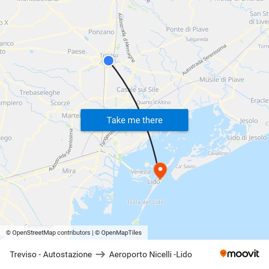 Treviso - Autostazione to Aeroporto Nicelli -Lido map