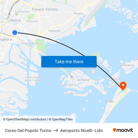 Corso Del Popolo Torino to Aeroporto Nicelli -Lido map