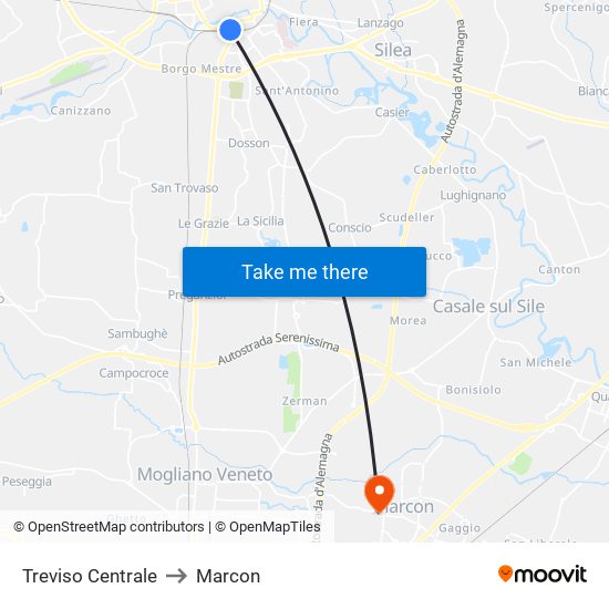 Treviso Centrale to Marcon map