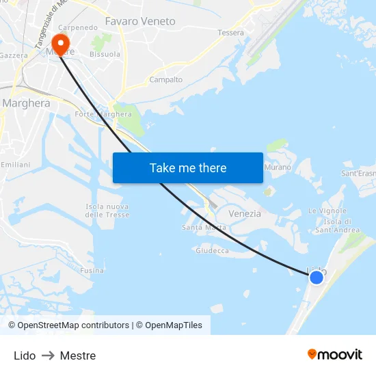 Lido to Mestre map
