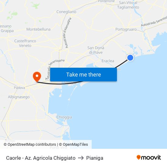 Caorle - Az. Agricola Chiggiato to Pianiga map