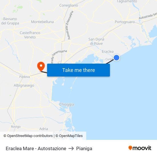 Eraclea Mare - Autostazione to Pianiga map