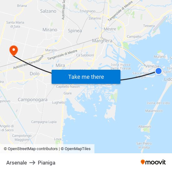 Arsenale to Pianiga map