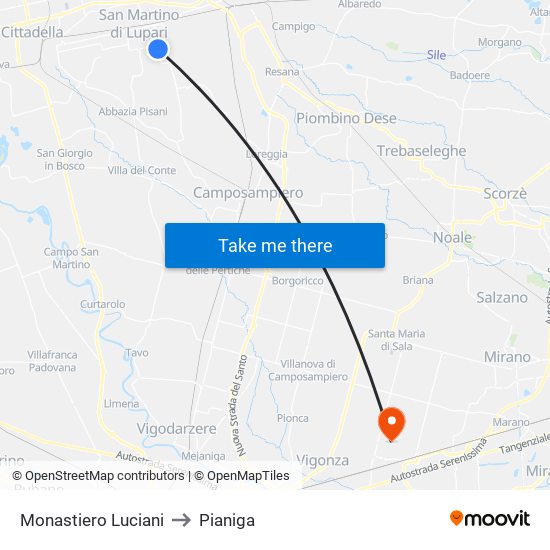 Monastiero Luciani to Pianiga map