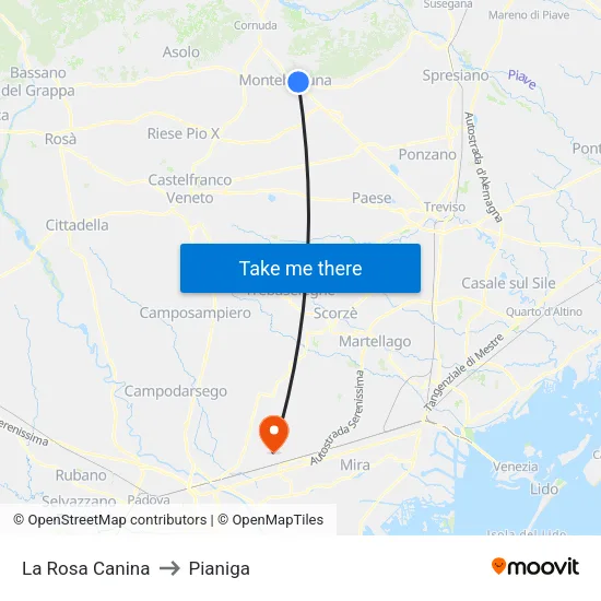 The Dog Rose to Pianiga map