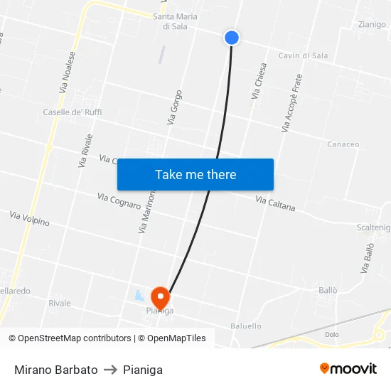 Mirano Barbato to Pianiga map