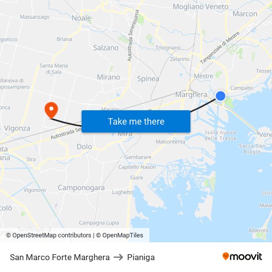 San Marco Forte Marghera to Pianiga map