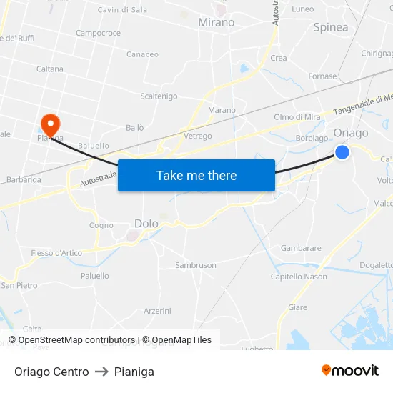 Oriago Centro to Pianiga map