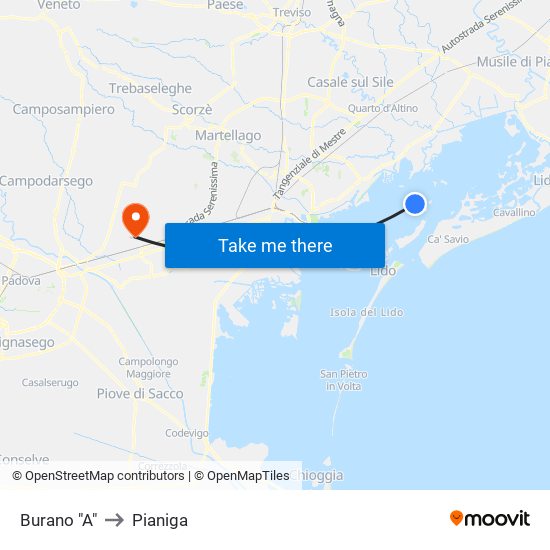 Burano "A" to Pianiga map