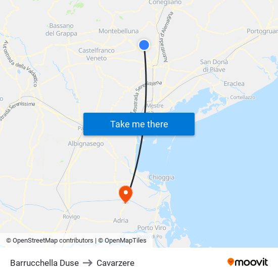 Barrucchella Duse to Cavarzere map
