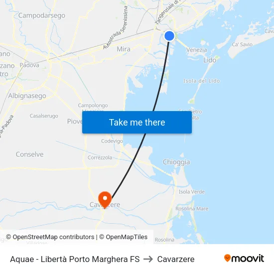 Aquae - Liberty Port Marghera Station to Cavarzere map