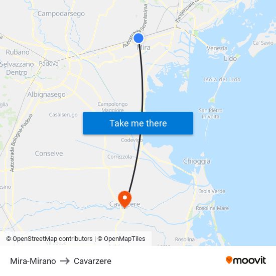 Mira-Mirano to Cavarzere map