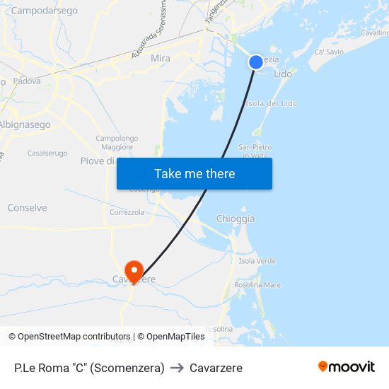 P.Le Roma "C" (Scomenzera) to Cavarzere map