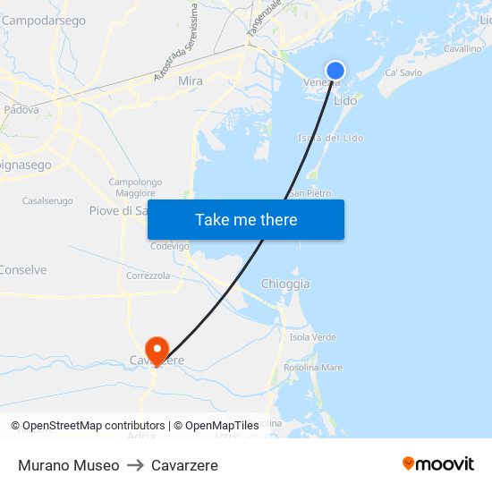 Murano Museo to Cavarzere map
