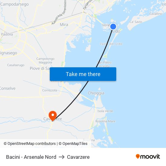 Bacini - Arsenale Nord to Cavarzere map