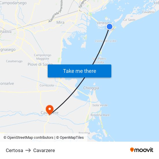 Certosa to Cavarzere map