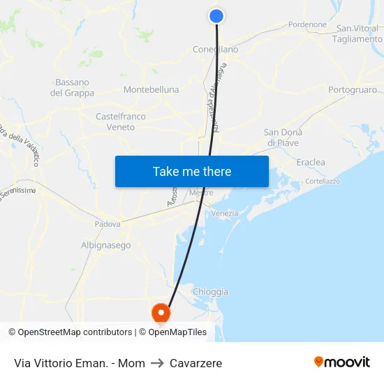 Via Vittorio Eman. - Mom to Cavarzere map