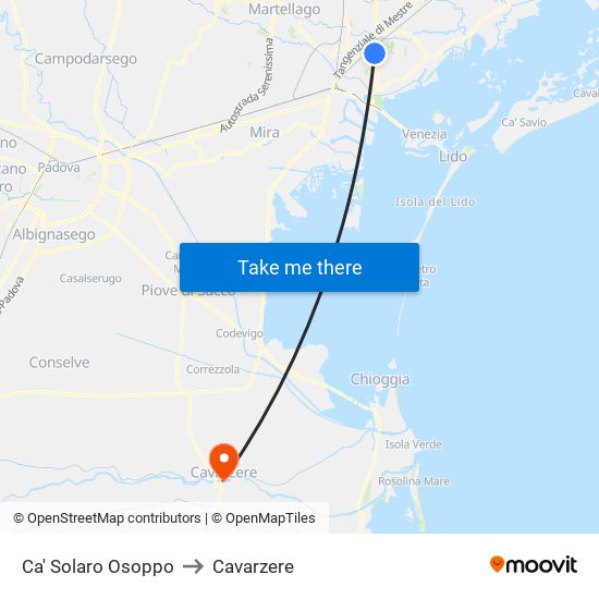 Ca' Solaro Osoppo to Cavarzere map