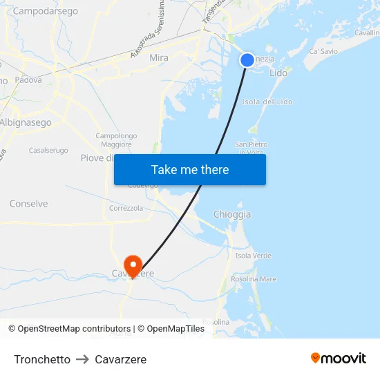 Tronchetto to Cavarzere map