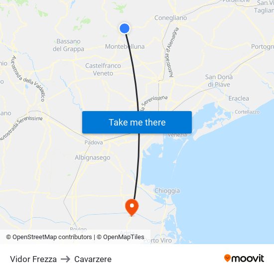 Vidor Frezza to Cavarzere map