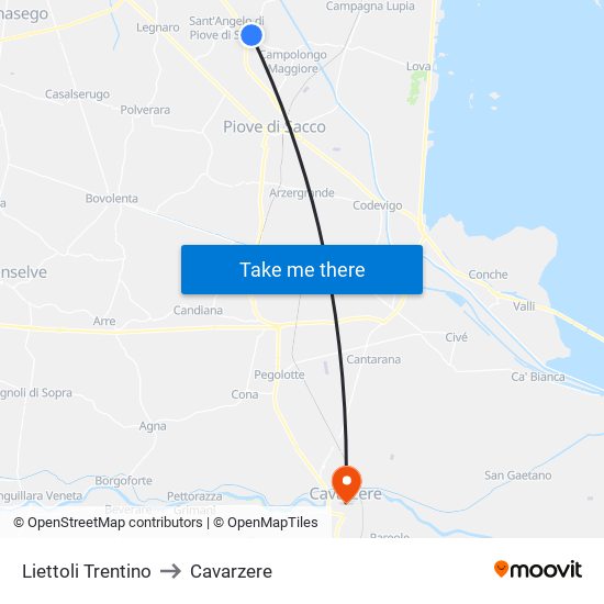 Liettoli Trentino to Cavarzere map