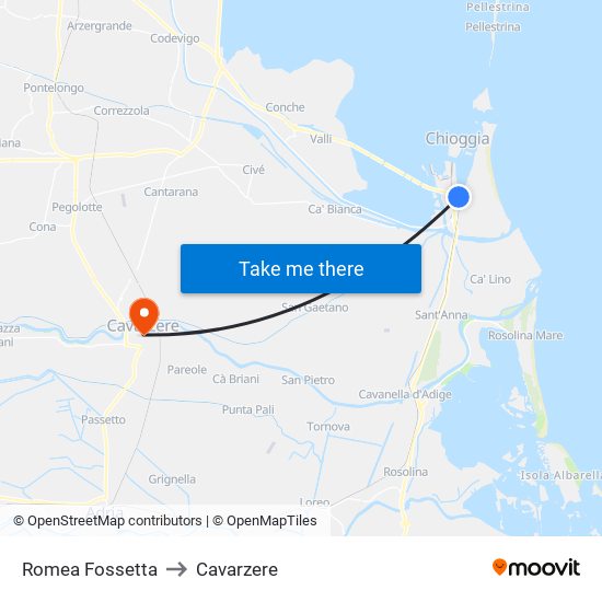Romea Fossetta to Cavarzere map