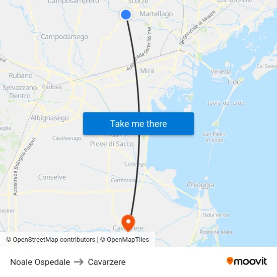 Noale Ospedale to Cavarzere map
