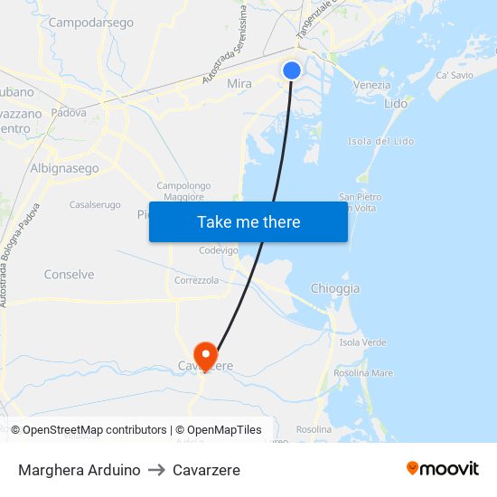 Marghera Arduino to Cavarzere map