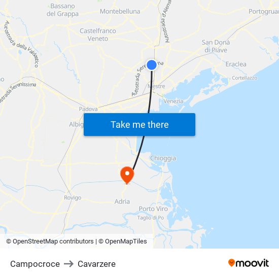 Campocroce to Cavarzere map